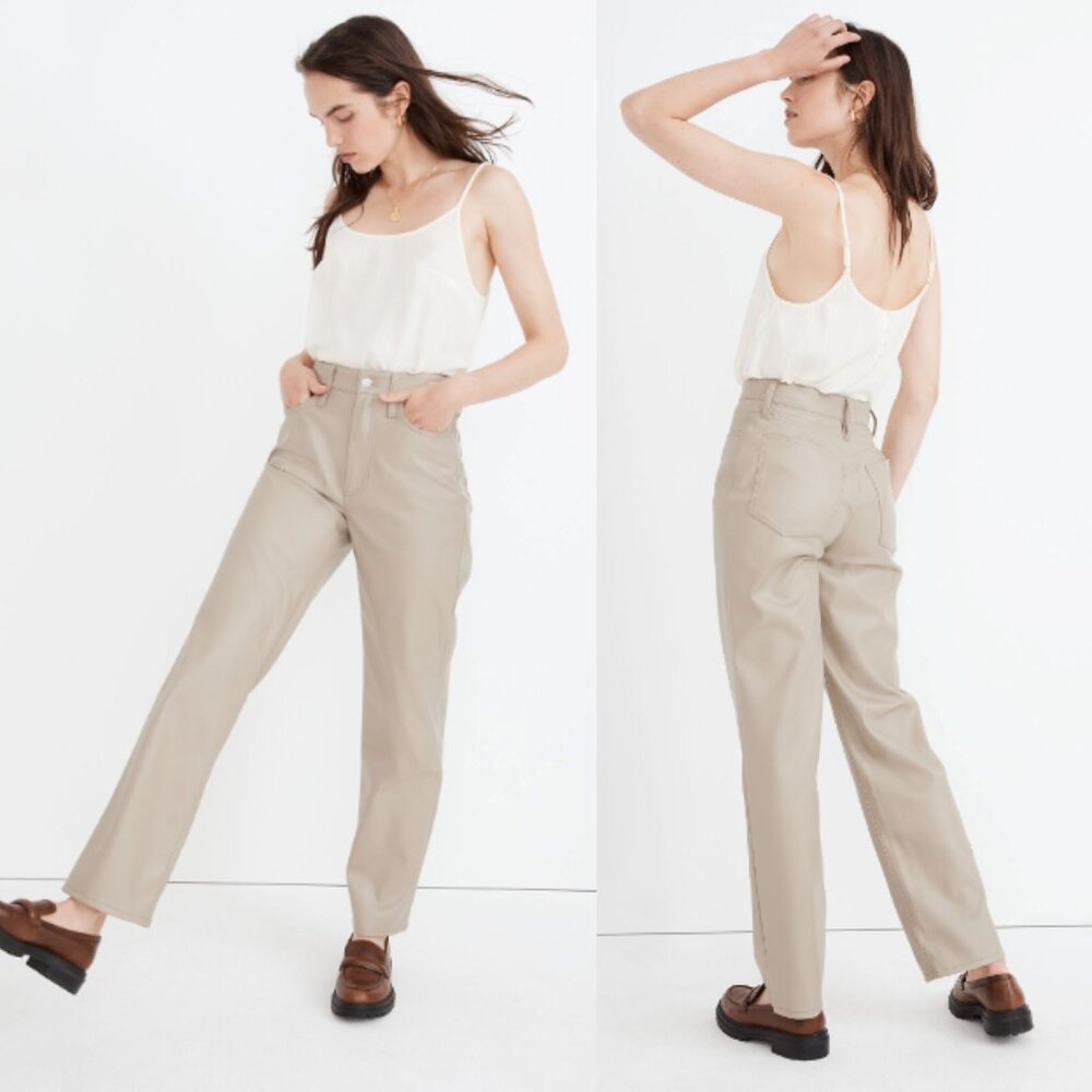 MADEWELL The Perfect Vintage Straight Jean Faux Leather Pumice Beige Size 27